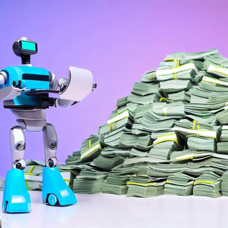 ilustracao - robô diante de montanha de dinheiro